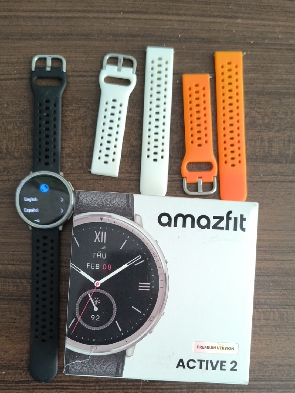 Amazfit Active 2 Smartwatch with Black, White & Orange Bands